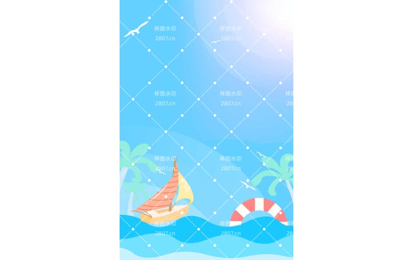 手绘卡通插画度假海滩背景