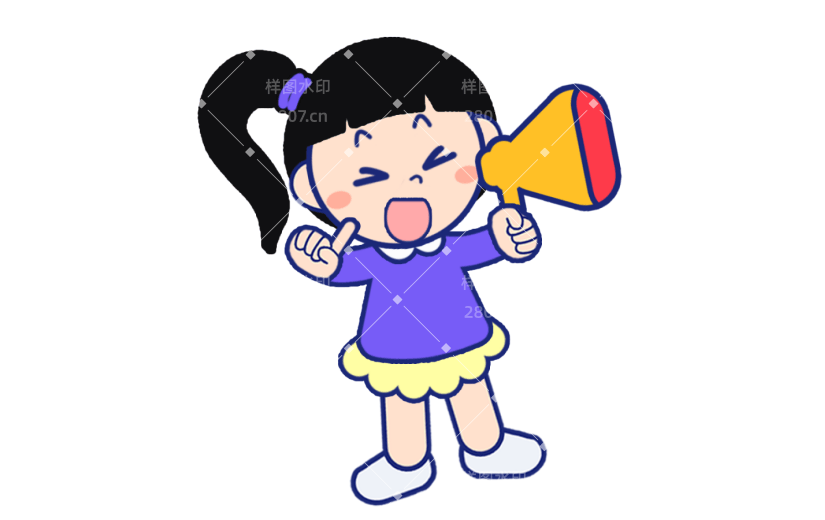 卡通手绘漫画宣传喇叭广告人物女孩插画元素