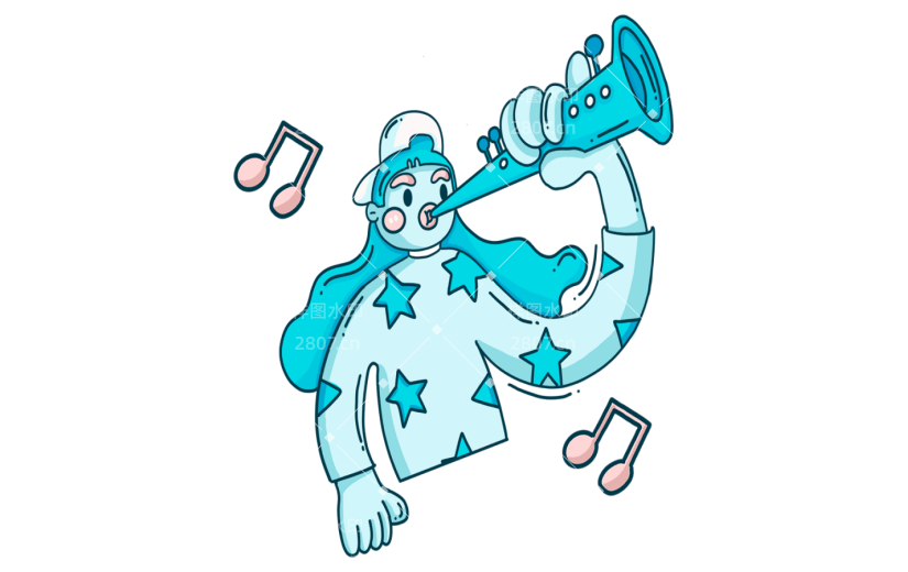 元素蓝色人物喇叭音符插画元素