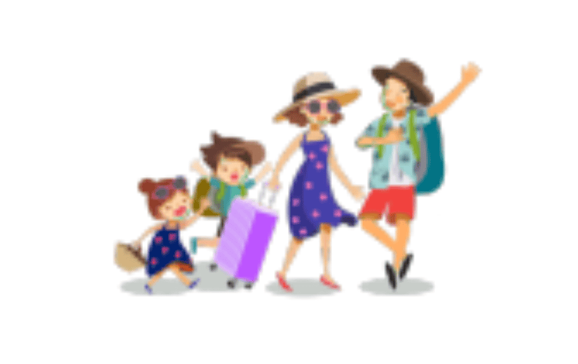 手绘卡通一家人旅游元素