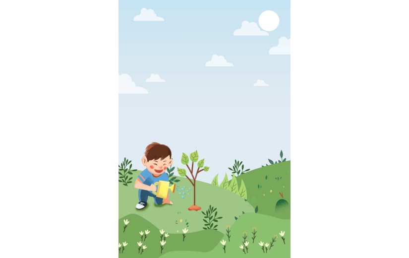 蓝色小清新男孩种树植树节背景