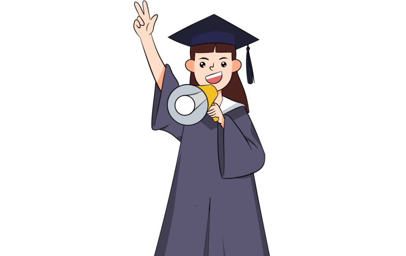 元素放假通知拿喇叭的穿着学士服的大学生手绘元素