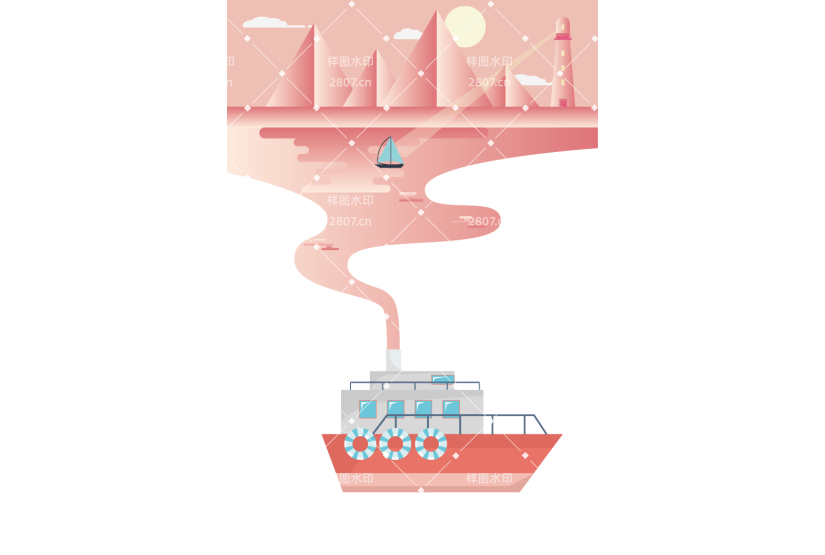 轮船创意旅行风景元素