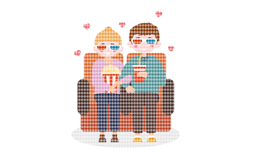 gif元素情侣情人节电影院约会恋爱看电影元素