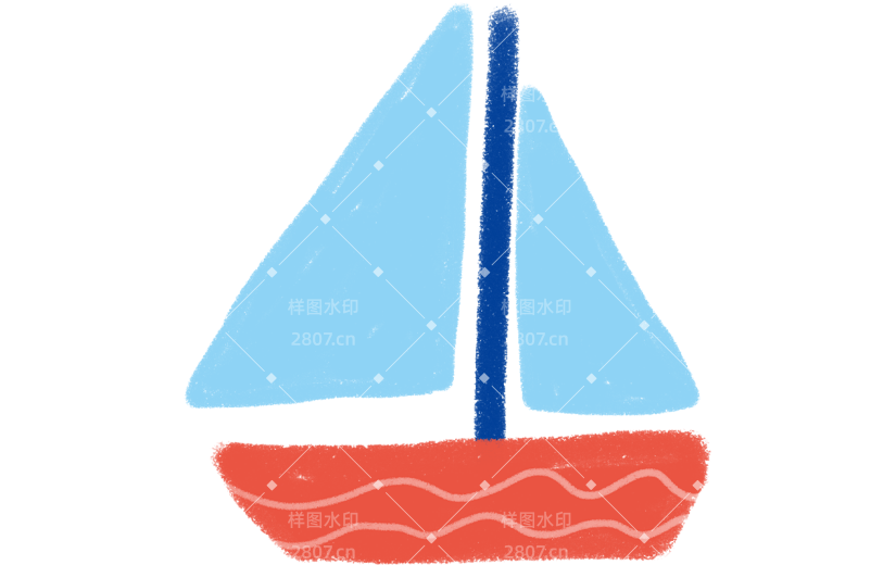 小红书蜡笔风帆船涂鸦可爱贴纸