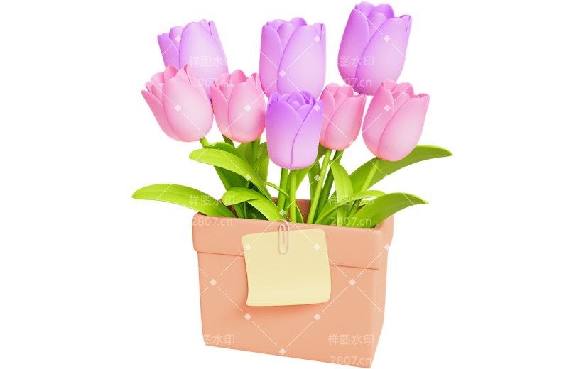 生产素材-植物--郁金香花束3D贴纸