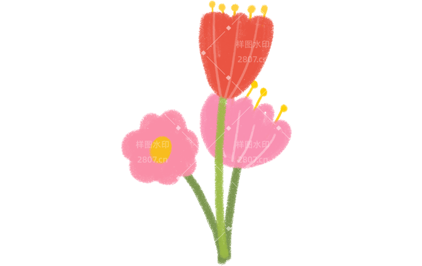 小红书蜡笔风花朵涂鸦可爱贴纸