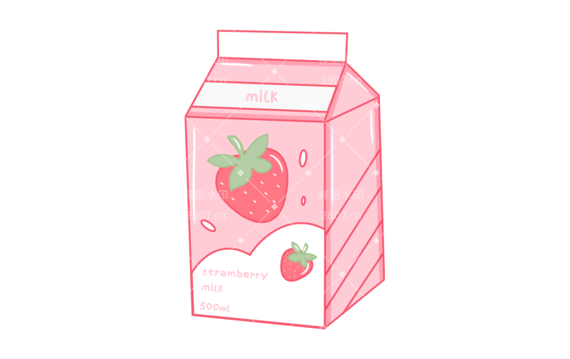 卡通草莓味纸盒牛奶元素