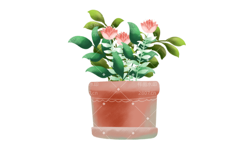元素小清新风花朵盆栽插画元素