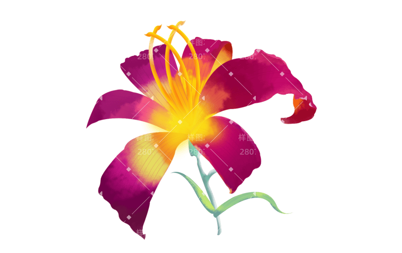 元素手绘水彩花卉紫色插画元素