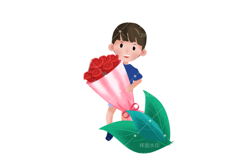 素材卡通男孩情人节花卉