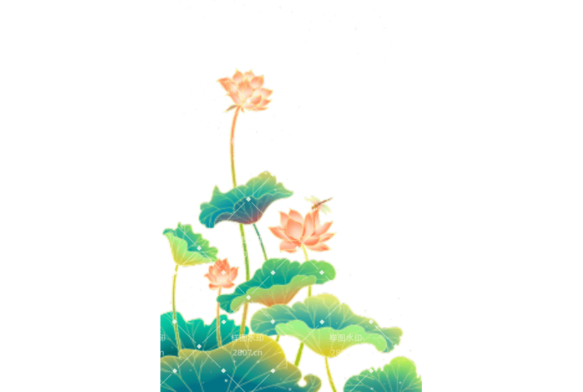 中国风绿色荷花插画