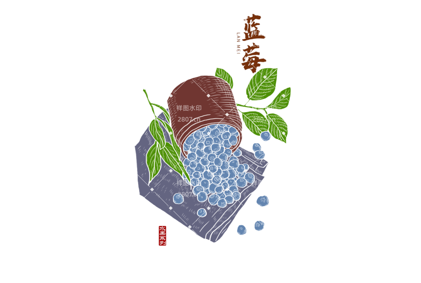 手绘水果 手绘蓝莓 中国风蓝莓 蓝莓插图