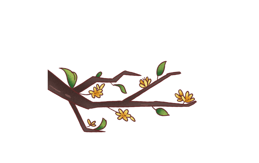手绘肌理风格中秋节桂花树枝