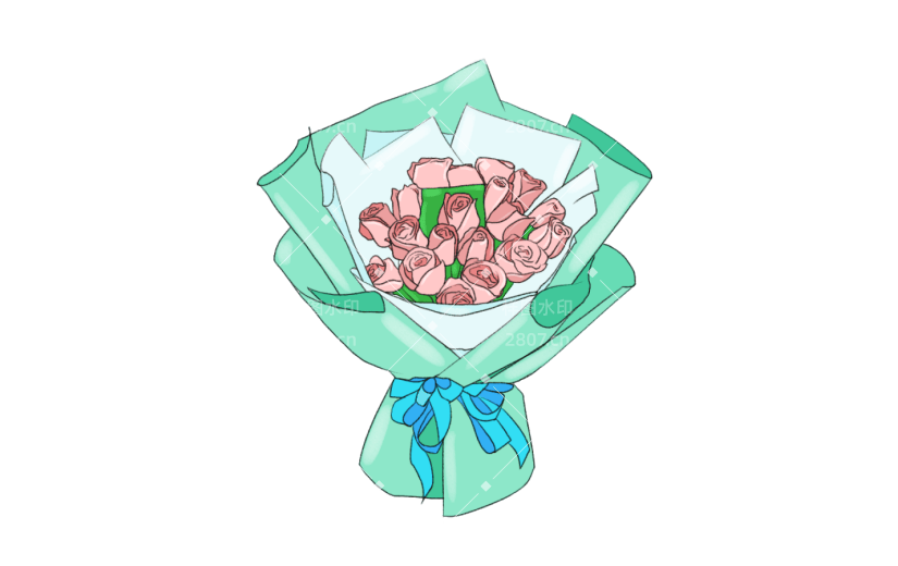 元素卡通花卉捧花玫瑰