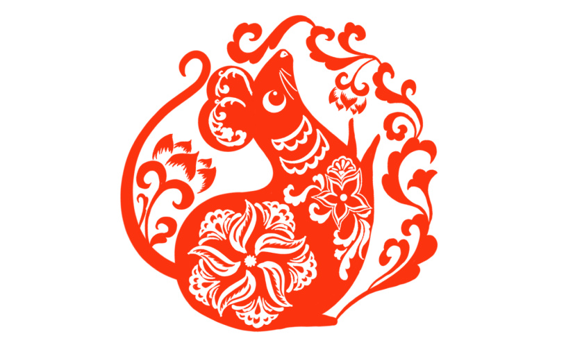 元素2020鼠年老鼠花卉红色剪纸
