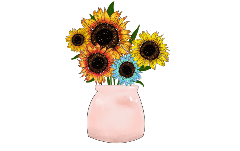 元素水彩风格花卉元素向日葵插花