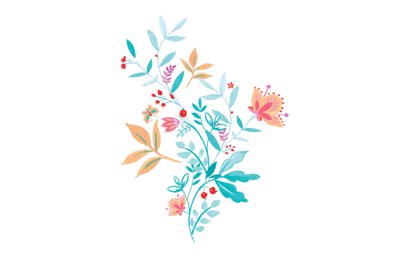 初夏花卉植物手绘插画元素