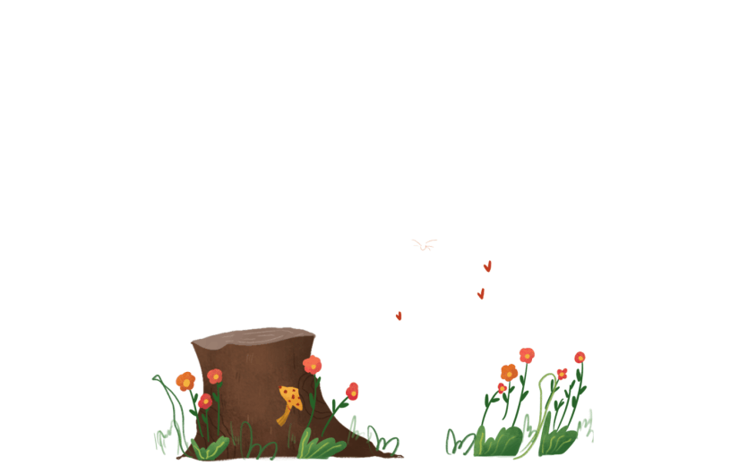 素材卡通花卉树桩装饰